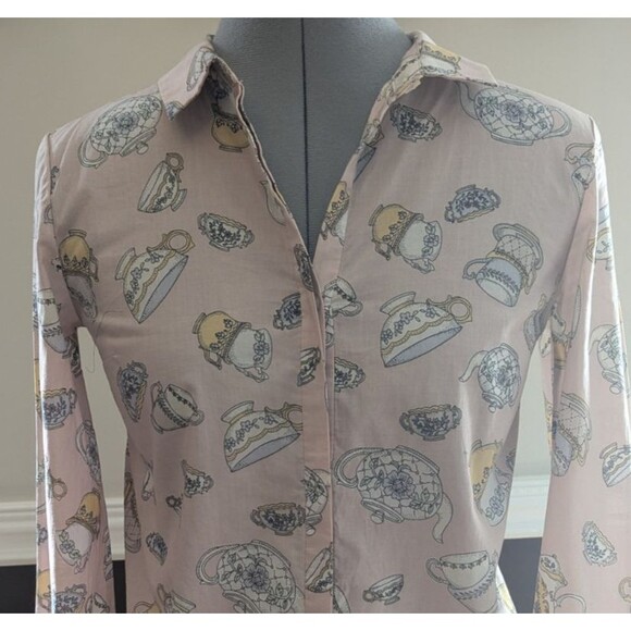 Victoria Beckham for Target Pink Teacup Print Button-up Shirt/Blouse Sz XL - Picture 3 of 7
